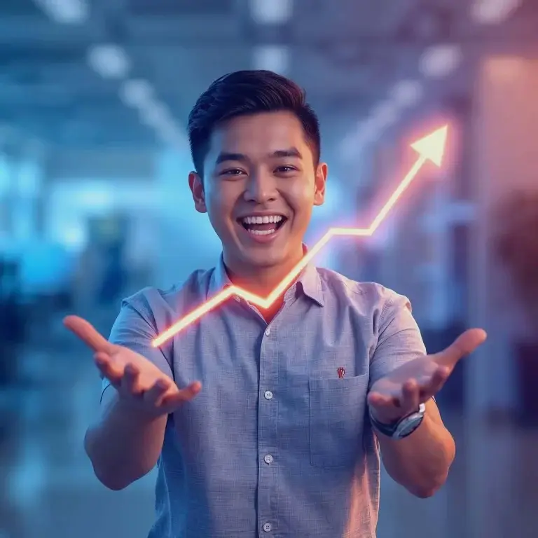 web design employee showing success